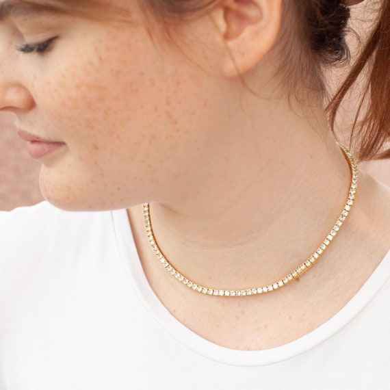 Gold plated shop tennis necklace