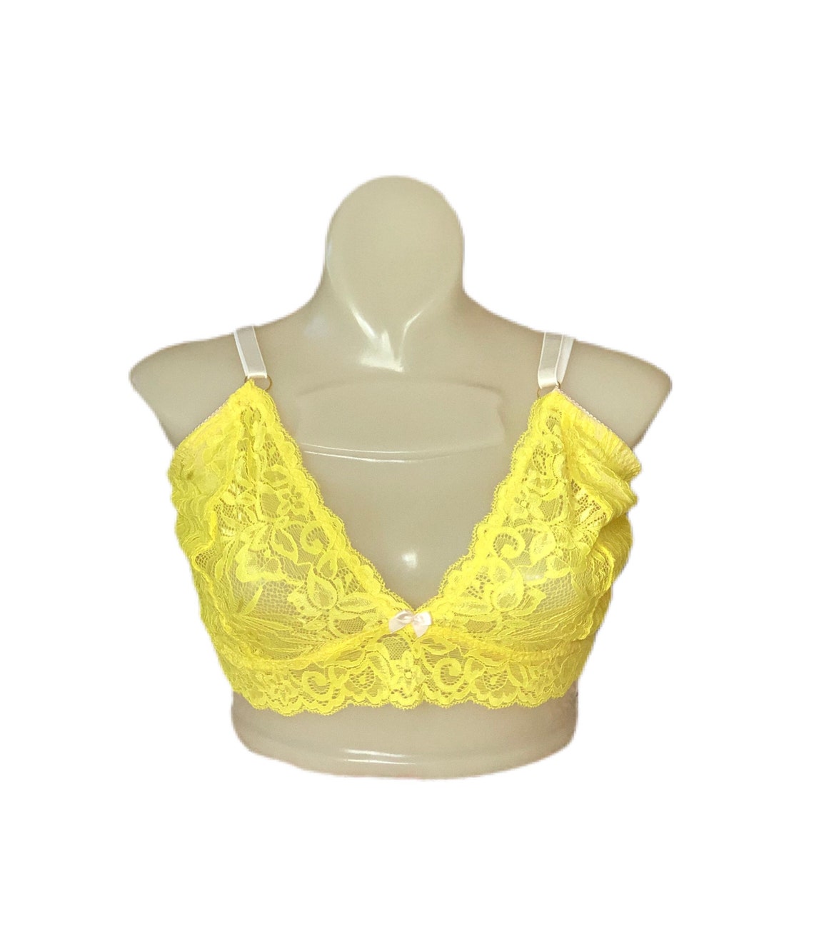 Lemon Drop Yellow Lace Vintage Bra with Adjustable Back Strap Etsy