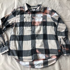 Bleached flannel shirt, distressed flannel, upcycled
