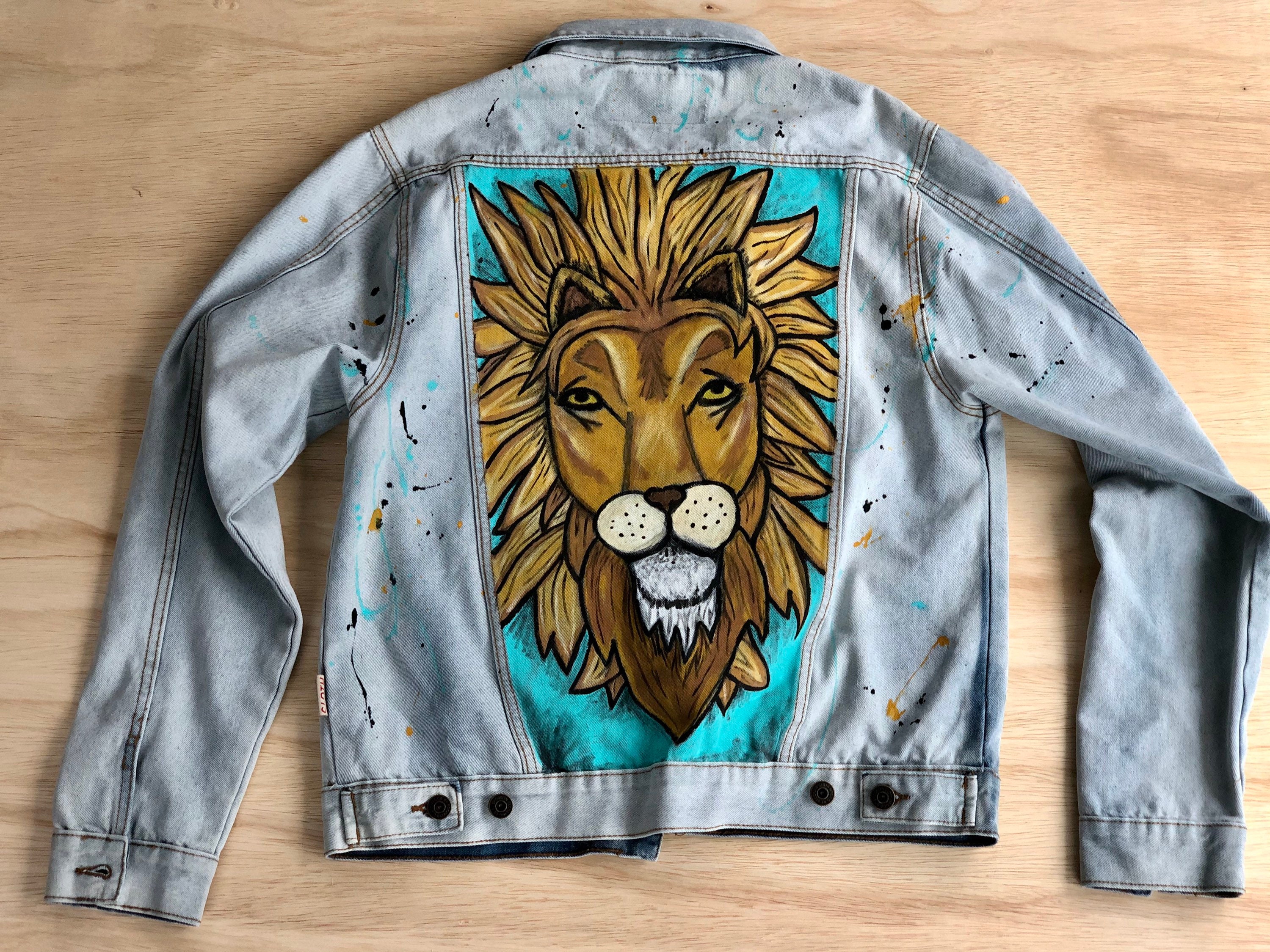 Lion Hand Painted Denim Jacket, King, King of the Jungle - Etsy