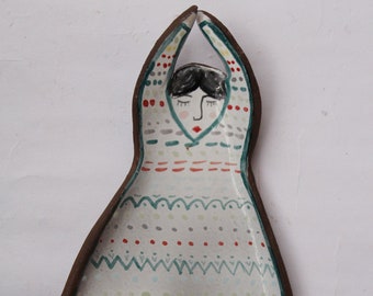 Handmade Ceramic Plate “Dreaming Girl” – Whimsical Art Plate, Fairy-Tale Illustration Dish