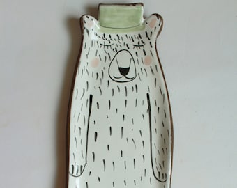 Handmade Ceramic Bear Plate – Stoneware Bear Ring Dish / Trinket Tray