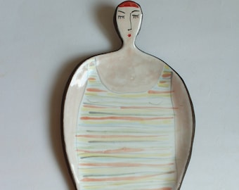 Handmade Ceramic Swimmer Plate – Retro Stoneware Trinket Dish