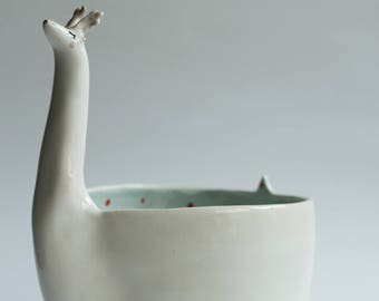 Rudolf the Reindeer – Handmade Ceramic Reindeer Bowl / Planter, Whimsical Forest & Christmas Decor