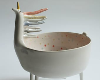 Sequin the Unicorn - ceramic unicorn bowl, planter MADE TO ORDER