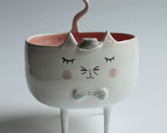 Maurice the Cat - sweet ceramic cat bowl, planter MADE TO ORDER