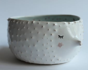 Handmade Sleepy Puffer Fish Ceramic Bowl – Whimsical Animal Pottery Gift, Animal Planter