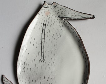 Handmade Ceramic Wolf Plate – Stoneware Wolf Ring Dish / Trinket Tray