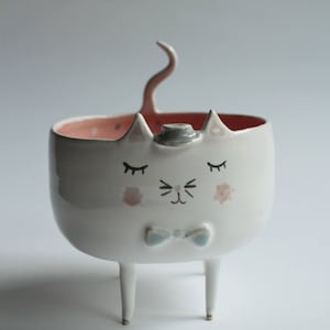 Maurice the Cat - sweet ceramic cat bowl, planter MADE TO ORDER