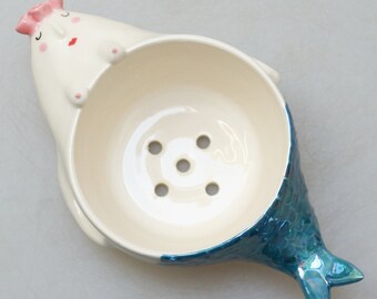 Fairytale handmade mermaid toothbrush holder, ceramic pot, succulent, ocean, chubby mermaid, body positive, ceramic planter