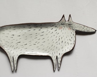 Handmade Ceramic Wolf Plate – Stoneware Wolf Ring Dish / Trinket Tray