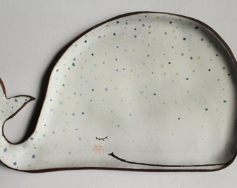 Cute whale - sleepy handmade ceramic plate, ring dish, soap dish, spoon rest MADE TO ORDER