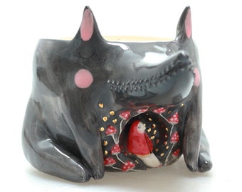 Handmade Little Red Riding Hood Ceramic Bowl – Fairy-Tale Inspired Pottery, Whimsical Home Decor
