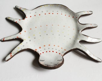 Handmade Ceramic Spider Plate – Stoneware Ring Dish / Trinket Tray