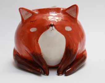 Handmade Red Fox Ceramic Vase – Woodland Animal Planter