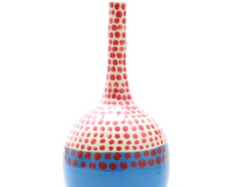 Modernist simple vase, polka dot ceramic vase, handmade vase