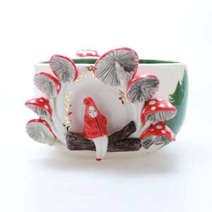 MADE TO ORDER Fairy tale bowl, mushrooms bowl, Little Red Riding Hood, cute bowl, handmade bowl, illustrated ceramics