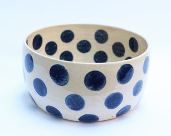 Ceramic big dots bowl, handmade, hand painted, flower pot, planter