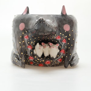 Handmade Ceramic Wolf Bowl Sculptural Animal Bowl Fantasy Pottery Woodland Decor Unique Art Bowl Whimsical Creature Dish Three Little Pigs