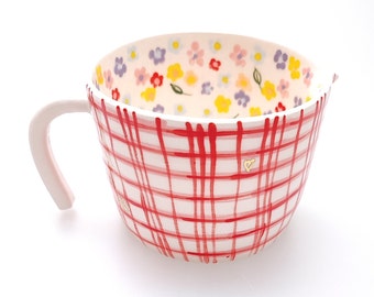 Handmade Ceramic Creamer – Tartan, Floral & Bee Design