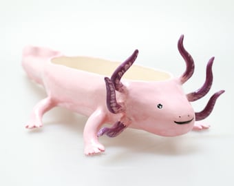 Handmade Axolotl Ceramic Planter – Cute Pottery Home Decor