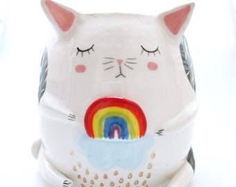 Maurice the Cat - sweet ceramic cat bowl, planter, mini vase