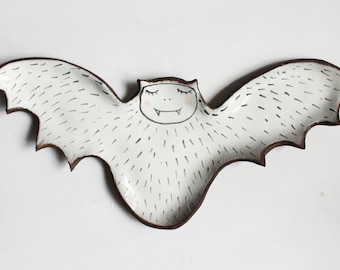 Handmade Stoneware Bat Plate – Ceramic Ring Dish, Gothic Decor