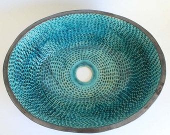 Handmade Turquoise Fish Scale Ceramic Vessel Sink – Coastal Bathroom Basin