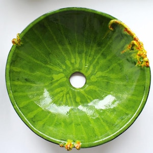 Green sink with lizards - table top washbasin, handmade ceramic sink, made to order