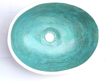 Handmade Oval Ceramic Vessel Sink – Turquoise Glaze Artisan Bathroom Basin