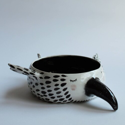 Bol en céramique fait main corbeau endormi - cadeau poterie oiseau corbeau illustré