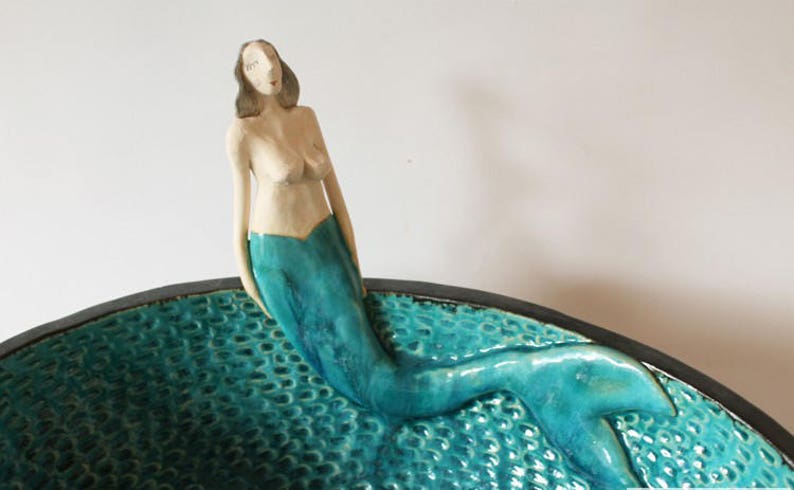 Beautiful mermaid ceramic table top sink, bathroom sink, handmade ceramic sink, made to order image 5