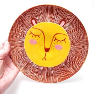 Cute chubby sleeping lion - ceramic plate, decorative plate