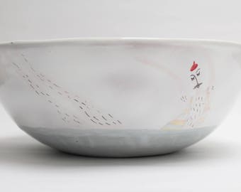 Retro Swimmers Ceramic Sink – Handmade Table‑Top Basin, Vintage Bathroom Art