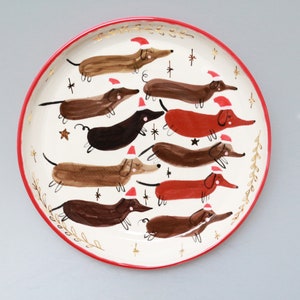 Christmas dachshund, hand-painted ceramic plate, dog plate, holiday ceramics