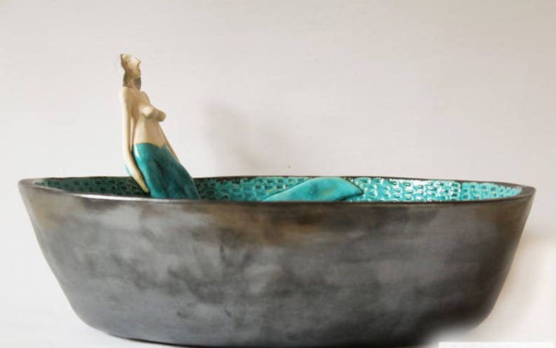 Beautiful mermaid ceramic table top sink, bathroom sink, handmade ceramic sink, made to order image 4