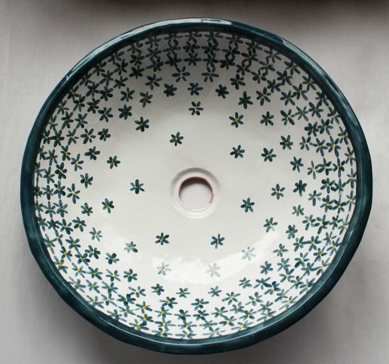 folk table top sink bathroom bowl flowered sink