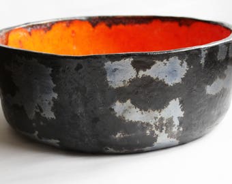 Fiery orange & charcoal table top sink, washbasin, bathroom sink, handmade ceramic sink, made to order