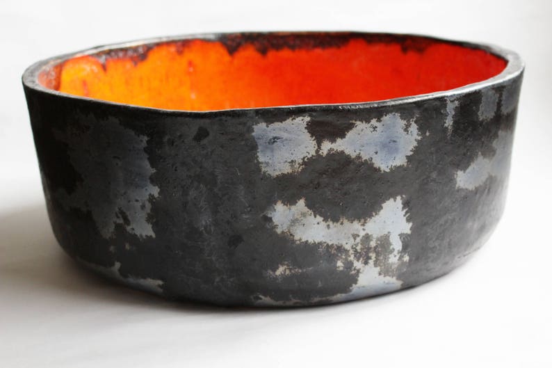 Fiery orange & charcoal table top sink, washbasin, bathroom sink, handmade ceramic sink, made to order image 1