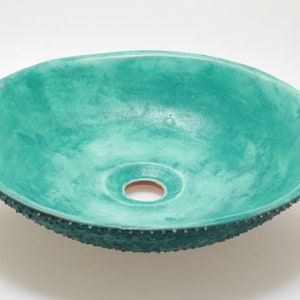 READY TO SHIP Turquoise satin prickly table top sink, washbasin, bathroom sink, handmade ceramic sink zdjęcie 2