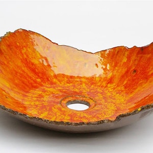 Handmade Ceramic Table Top Sink: Fiery Orange Glaze