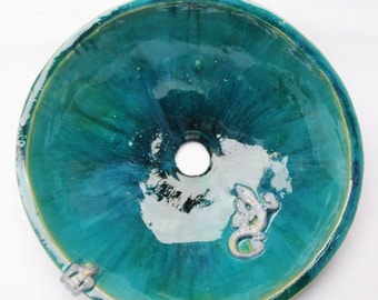 Handmade Turquoise Ceramic Sink – Lizards, Table Top Washbasin