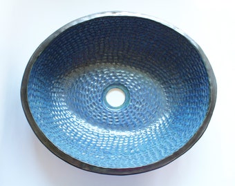 Handmade Ceramic Sink | Oval Charcoal Fish Scale Washbasin