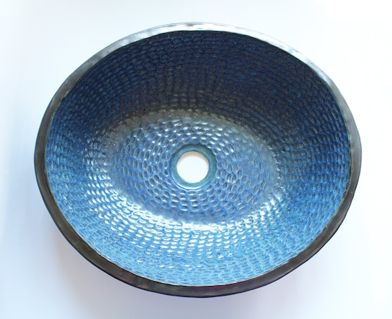Handmade Ceramic Sink | Oval Charcoal Fish Scale Washbasin