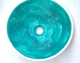 Handmade Turquoise Ceramic Vessel Sink – Matte White Clay Washbasin – Artisan Bathroom Basin – Custom Made