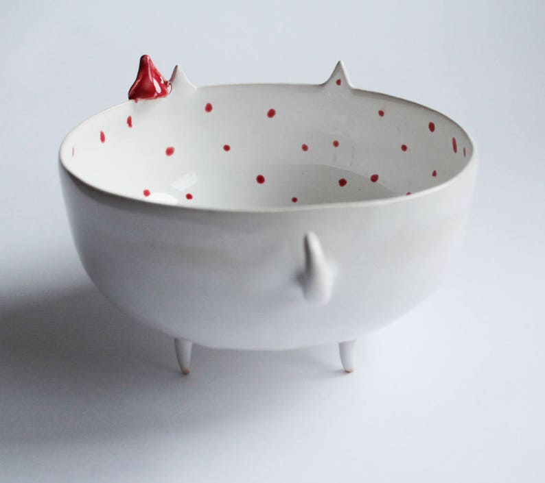 Peter the Wolf with Little Red Riding Hood ceramic bowl, planter, MADE TO ORDER image 3