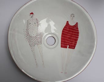 Handmade Mr & Mrs Swimmers Ceramic Sink | Decorative Table-Top Washbasin | Hand-Painted Vintage Style