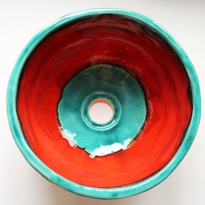 red & turquoise sink, table top sink, washbasin, bathroom sink, handmade ceramic sink, made to order