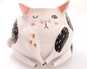 Maurice the Cat - sweet ceramic cat bowl, planter, mini vase