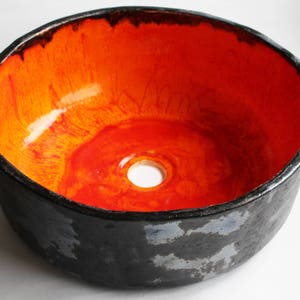 Fiery orange & charcoal table top sink, washbasin, bathroom sink, handmade ceramic sink, made to order image 3